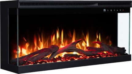 Trzyszybowy kominek elektryczny LED Aflamo Unique 80 PRO z paleniskiem w kształcie polan