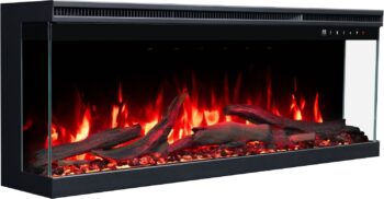 Kominek elektryczny Unique 100 PRO z bocznej perspektywy ukazujący trójstronne palenisko