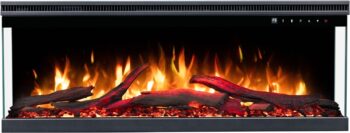 Kominek elektryczny Unique 100 PRO z włączonym efektem płomienia LED w kolorze pomarańczowym