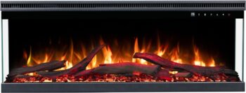 Kominek elektryczny Unique 100 PRO z włączonym efektem płomienia LED w klasycznym pomarańczowym kolorze