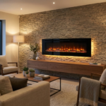 Ściana medialna z kominkiem – 5 zasad projektowania bezpiecznej osi wizualnej Ściana medialna z kominkiem do zabudowy Aflamo Unique pełniącym funkcję dogrzewania strefowego.